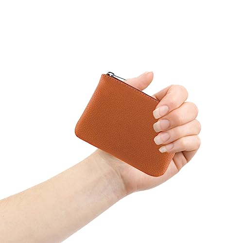 simarro Brown Coin Purse, Leather Zipper Change Purse | Portable Coin Wallet Mini Change Holder for Women Coin Pocket for Women Credit Card Folded Bills ID Key Headset Lipstick - color: Brown