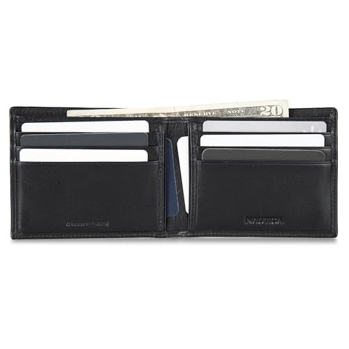 Nautica Men's Bifold Leather Wallet | RFID Blocking | ID Window | Card Slots | Organization | Durable | Stylish - color: Enameled Logo - Black