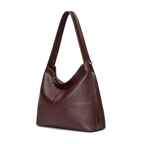 Genuine Leather Hobo Bags for Women Crossbody Purses Work Tote Bag Designer Shoulder Handbags with 2 Straps - color: Coffee