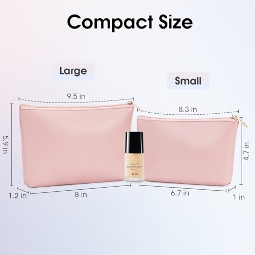 Wandering Nature Makeup Bag Small Cosmetic Bag for Purse 2 Pack Small Make Up Pouch Vegan Leather Cute Travel Pouch with Zipper for Women, Pink - color: Pink1