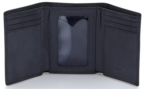 Stealth Mode Trifold RFID Blocking Leather Wallet for Men (Black) | Top Grain Napa Leather, 9 Card Slots, ID Window, Gift Box – Gift for Dad, Husband, or Son - color: Black