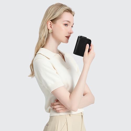 SENDEFN RFID Credit Card Holder for Women Small Leather Zipper Card Case Wallet 15 Slots - color: J-Black