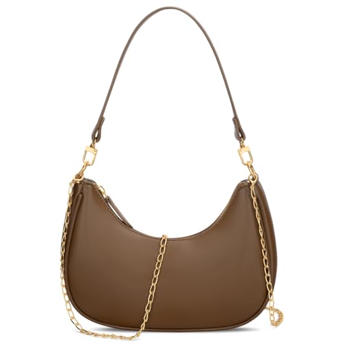 KKXIU Small Shoulder Bag for Women Mini Clutch Purses Cute Hobo Handbags | Classic Trendy Retro Underarm Crossbody Bag with Detachable Straps, Vegan Leather, Zipper Closure - color: Coffee