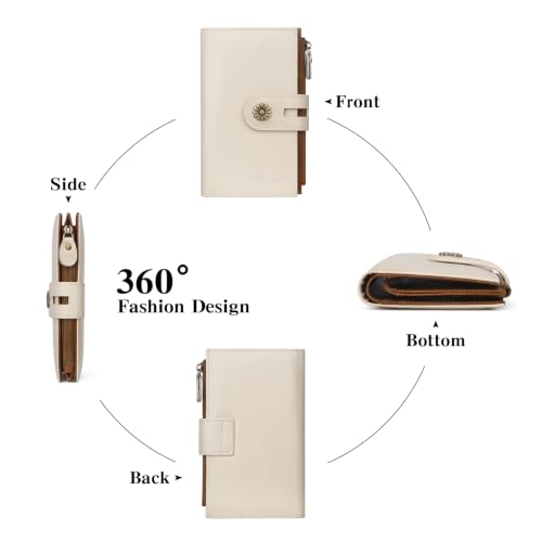 Full Real Leather Trifold Wallet for Women With RFID Blocking - color: a3-whitebrown