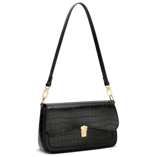 KKXIU Small Shoulder Bag for Women Cute Hobo Handbags Mini Clutch Purses | Classic Trendy Retro Underarm Crossbody Bag with Detachable Straps, Zipper Closure - color: S-black