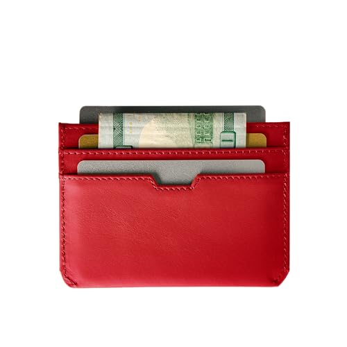 Vaultskin MOORGATE Slim Top-Grain Leather Credit Card Holder, RFID Wallet - color: Crimson Red