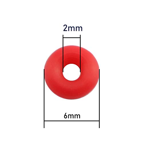 100-Pack 6mmx2mm Rubber Stopper O Rings Red DIY Jewelry Making End Clasp Spacer Beads Gasket Bracelet Necklace Handmade Crafts Findings Accessories - color: RED