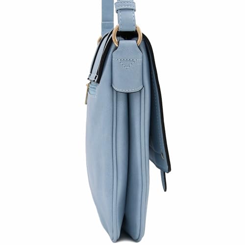 ALYSSA Double Compartment Large Flapover Crossbody Bag - color: Light Blue