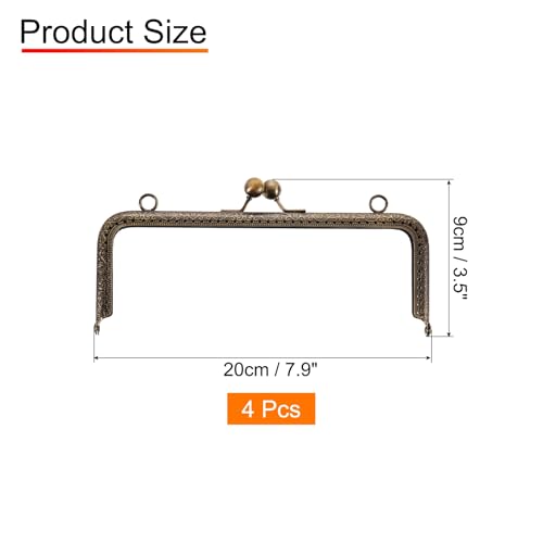 uxcell 4 Pcs Metal Purse Frame 20cm/7.9" Retro Rectangle Kiss Lock Clasp | Frame Embossed for Purse Making, Handled Bag, Coin Bag Clutch, Hardware Replacements (Bronze) - size: 7.9"