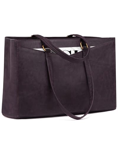 LOVEVOOK Laptop Tote Bag for Women,Leather Work Computer Briefcase Bag - color: Retro Purple, size: 15.6 inch