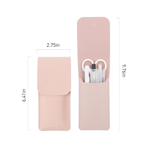 LHiDS Leather Pencil Pouch, Pen Bag for Three Fountain, Ballpoint & Rollerball Pens, Small Pencil Case, Travel Bags Organizer - color: Rose Pink, size: Small