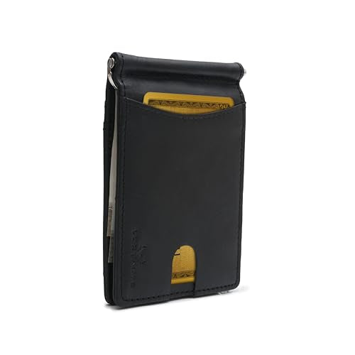 AirTag Money Clip Wallet for Men | Trackable Slim Front Pocket, RFID Blocking, Minimalist Bifold with Airtag Holder | Top grain leather Mens Money Clip Wallet (Matte Black) - color: Matte Black