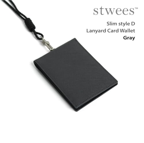 Slim Leather Lanyard Wallet, Folding Card Holder with Snap Button, ID Badge Neck Wallet Set (Solid, Gray) - color: Gray, style: Solid