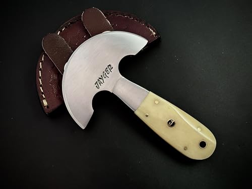 Handmade Round Head Knife | Carbon Steel | Half Moon Leather Working Tool | Bone Handle | Skiver for DIY Leathercraft With Leather Sheath