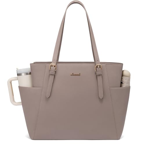 LOVEVOOK Laptop Tote Bag for Women,Leather Work Computer Briefcase Bag | Large Cup Holder,17.3 Inch Work Tote,Professional Briefcase,Teacher Commuter Shoulder Bag,Office,Travel,Gift - color: Nude Color, size: 17.3 Inch