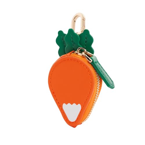 Fruit Coin Purse Bag Charm Keychain, Mini Charm Kawaii Leather Coin Purse Pouch Holder for Airtag Handbag Tote Wallet - color: Carrot