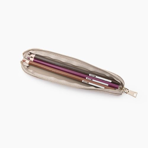 Slim Pencil Case Skinny Pen Case Pen Pouch (FL Gray) | Smooth gold zipper; wipe-clean faux leather; fits a few gel writers and a stylus; slips into planners backpacks and totes - color: Gray