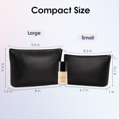 Wandering Nature Makeup Bag Small Cosmetic Bag for Purse 2 Pack Small Make Up Pouch Vegan Leather Cute Travel Pouch with Zipper for Women, Black - color: Black1