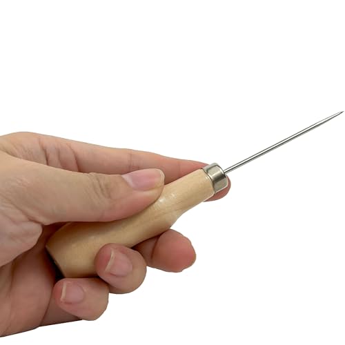 4 Pack Awl Tool Gourd Shape Wooden Handle Scratch Awl Tool Pin Punching for Leather Craft Cloth Pouch Hole DIY Handmade Maker Tool (4)