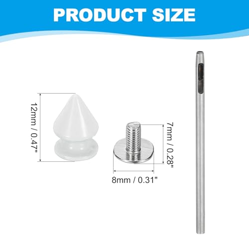 PATIKIL 12mm Studs for Clothing, 24 Sets Spikes for Clothes Studs and Spikes Leather Rivets Metal Cone Punk Spikes Screw Posts with Hole Puncher for Leather Jacket Fabric, White - color: White