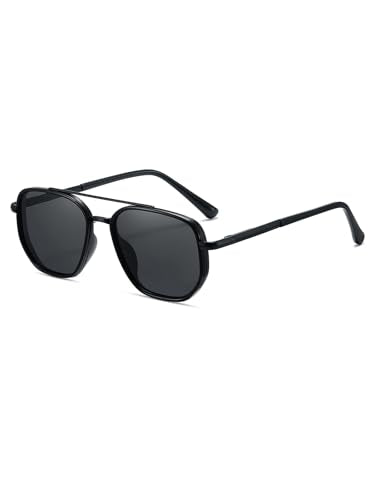 kimorn Women's Tangle Free Aviator Sunglasses, Polarized UV400 Protecion | Retro Square Frame Shades, Small-Medium Fit, Driving, Beach, Daily Wear - color: Black