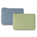 Chelmon PU Leather Coin Purse Pouch Change Holder Small With Zipper for Men Women 2 PCS Set (Blue&Light Green) - color: Blue&Light Green
