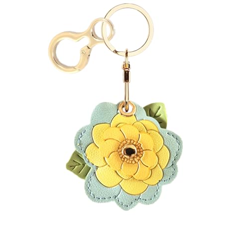 BORKUANA PU Leather Keychain holder Protective Case Compatible with AirTag - color: Camellia a