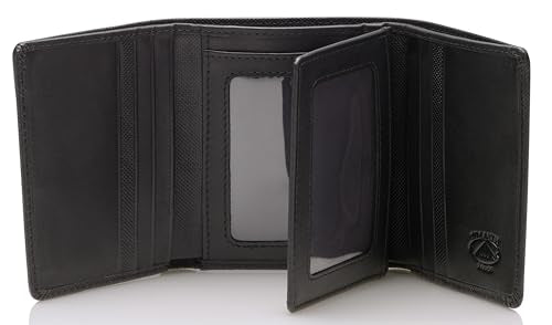 Stealth Mode Leather Trifold RFID Wallet For Men With Flip Out ID Holder - color: Black Crunch