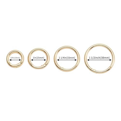 12Pcs Metal Spring O Rings Clip Keychain, Round Carabiner Clips Keyrings Snap Hook Buckle for Bags,Purses - size: Gold-1 1/4