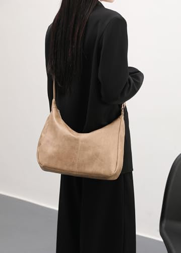 Hobo Bags for Women Foldable Shoulder Handbag CrossBody Purse | Adjustable Strap, 6 organized pockets, Crescent Tote Bag, Cute Slouchy Underarm Bag, Fits 12.9" iPad Pro - color: Khaki