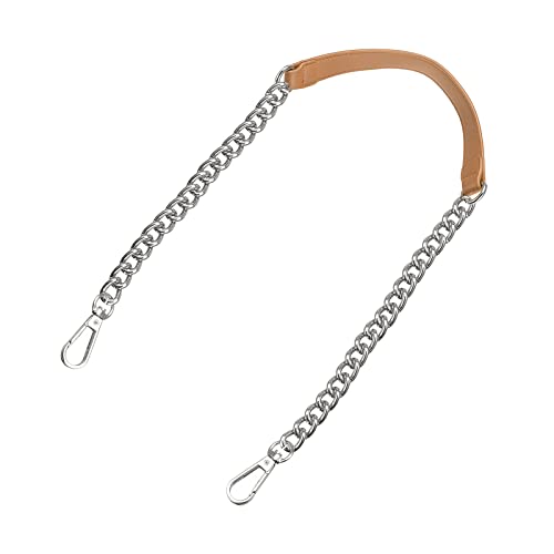 uxcell Purse Chain Strap, 39" Leather Iron Flat Chain Strap Handbag Chains Purse Handles Shoulder Replacement Strap (Beige Strap Silver Chain) - color: Beige, Silver, size: 39"