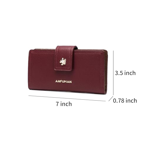 Long Wallets for Women Rfid Blocking Leather Multi Card Holder Wallet Clutch Ladies Wallet Zipper Pocket with ID Window Claret - color: Claret