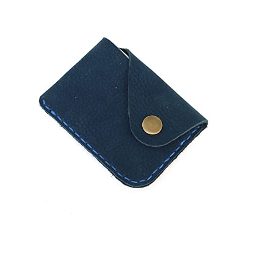 Handmade ultra-thin soft cowhide abrasive leather card set wallet front pocket card case - color: Dark blue