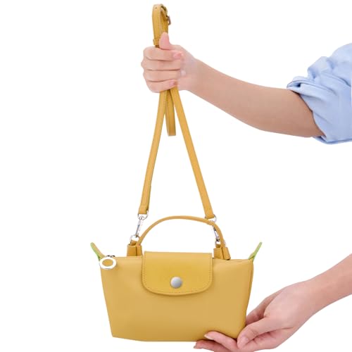 Purse Straps Replacement, Leather Handbag Crossbody Shoulder Strap Kit Adjustable for Mini Longcamp Tote Bag Women - color: DeepYellow