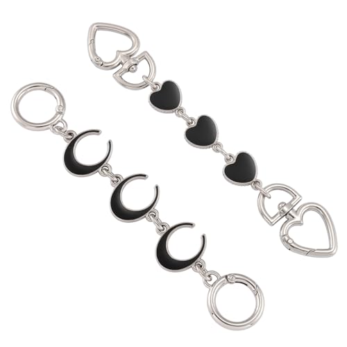Silver Purse Extender Chain Purse Strap Extender Bag Chain Purse Charms(Black Heart/Moon) - color: Silver Black(moon/Heart)