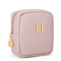 Initial Mini Makeup Bag Cosmetic Bag for Women | Personalized Gift, Toiletry Bags, 2 Mesh Pockets, Soft PU Leather, Water Proof Design, Smooth Zipper & Sturdy Build - size: 1pc Pink, style: H