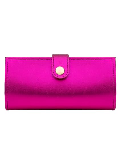 Women’s Genuine Leather Wallet – Slim Design with Secure Snap Multiple - Card Slots & Interior Zipper Pocket (Pink Metalic) - color: Pink Metalic