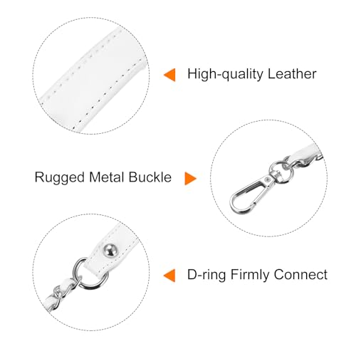 uxcell Purse Chain Strap, 39" Leather Iron Flat Chain Strap Handbag Chains Purse Handles Shoulder Replacement Strap, White Strap Silver Chain - color: White, Silver, size: 39"