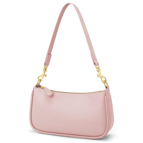KKXIU Small Black Purse for Women, Cute Mini Shoulder Bag Zipper Closure | 2 Removable Straps, Retro Underarm Bags, Classic Crossbody Bag, Handbag for Women - color: Pink