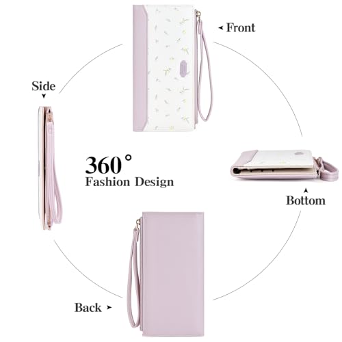 Womens Wallet Ultra Slim Floral Long Bifold Wallet for Women Card Holder with Zipper Pocket - color: C02 Purple