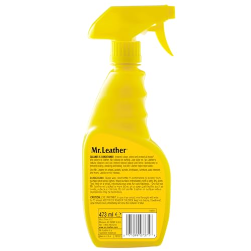 MR. LEATHER Cleaner & Conditioner Spray, Safe for All Leather & Vinyl, 16oz | Made with Natural Oils, Hydrating & Water-Repelling Spray, Ideal for Leather Furniture, Sofa, Auto Interior, Shoes & Bags - size: 16 Fl Oz (Pack of 1)