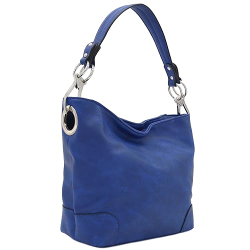 Hobo Shoulder Bag with Big Snap Hook Hardware - color: Royal Blue