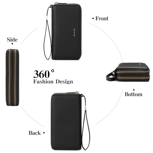 GOIACII Wristlet Wallets for Women 2 Zip Around Ladies Clutch Black - color: Black