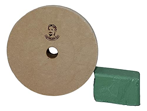 3" Leather Stropping and Polishing Wheel for Bench Grinders W/ 10mm Arbor (3/4" Wide, 10mm Arbor), Buffing Compound Included (Green Compound)