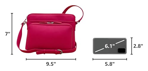 ili New York Genuine Leather Crossbody Bags for Women - Premium RFID Blocking Shoulder Bag Organizer with Adjustable Strap - color: Indian Pink