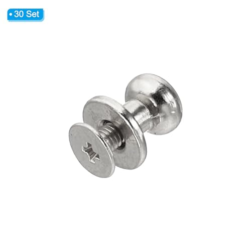 PATIKIL 7mm Leather Rivets, 30 Sets Round Button Head Studs Metal Screw Studs Posts Chicago Screws Rivet for Clothing Leather Crafts, Silver Tone - color: Silver, size: 7mm