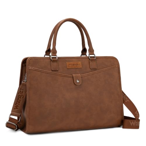 Wrangler Laptop Tote Bag for Women Fits 15.6 In Laptop for Travel and Work | Multi-compartment Organizer, Detachable Adjustable Shoulder Strap, Scratch-resistant Waterproof，Metal Feet on the Base - color: Brown