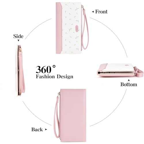 Womens Wallet Ultra Slim Floral Long Bifold Wallet for Women Card Holder with Zipper Pocket - color: C03 Pink