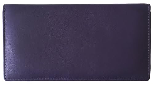 RFID Leather Checkbook Cover With Credit Card Slots and Pen Holder - color: Dark Purple