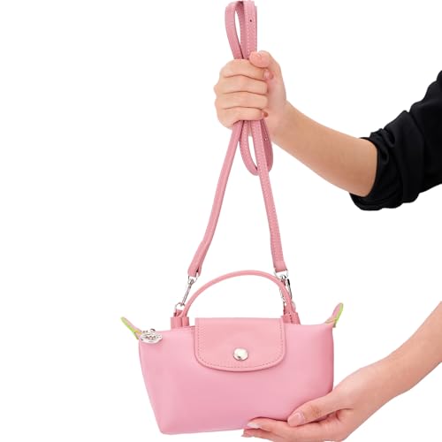 Purse Straps Replacement, Leather Handbag Crossbody Shoulder Strap Kit Adjustable for Mini Longcamp Tote Bag Women - color: Petal pink